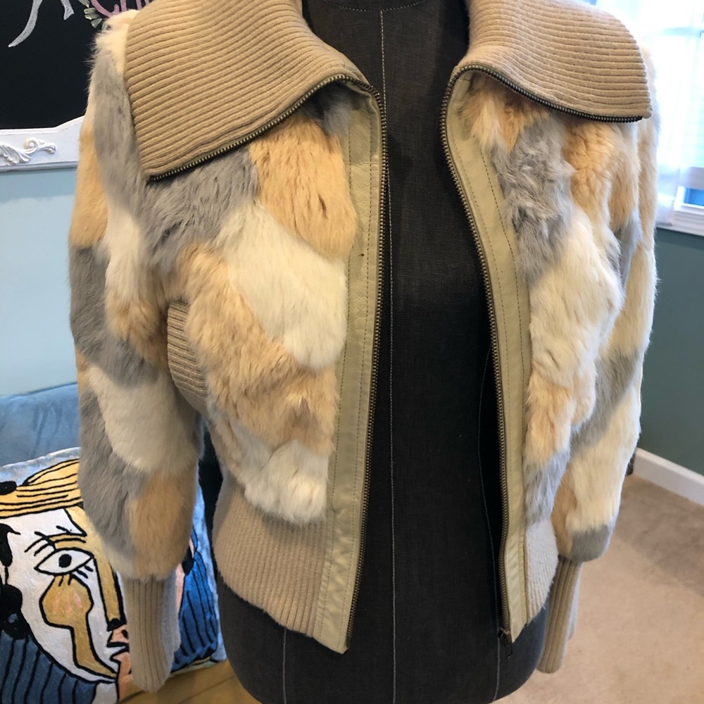 BeBe Multi Color Rabbit Fur Jacket